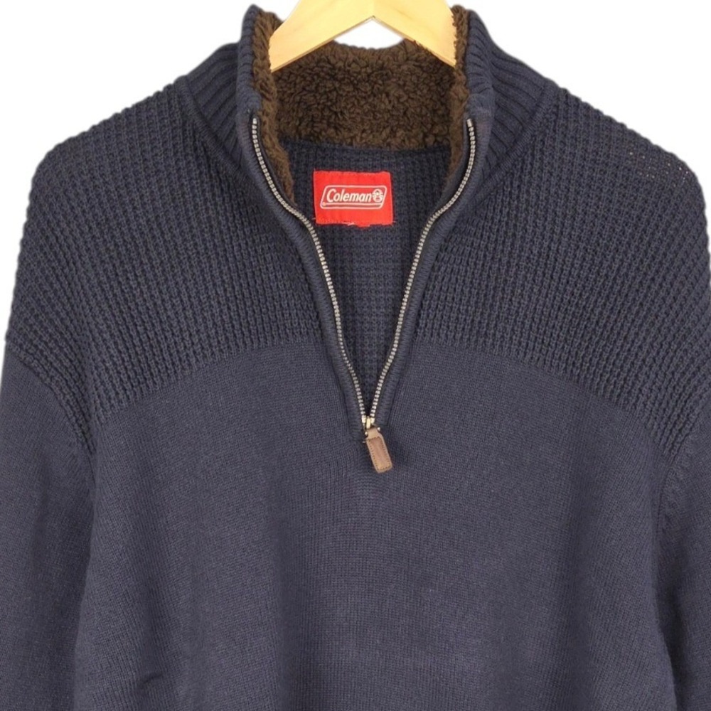 Coleman 1/4 Zip Sweater Mens XXL Blue Sherpa Lined Collar Pullover Outdoor Knit
